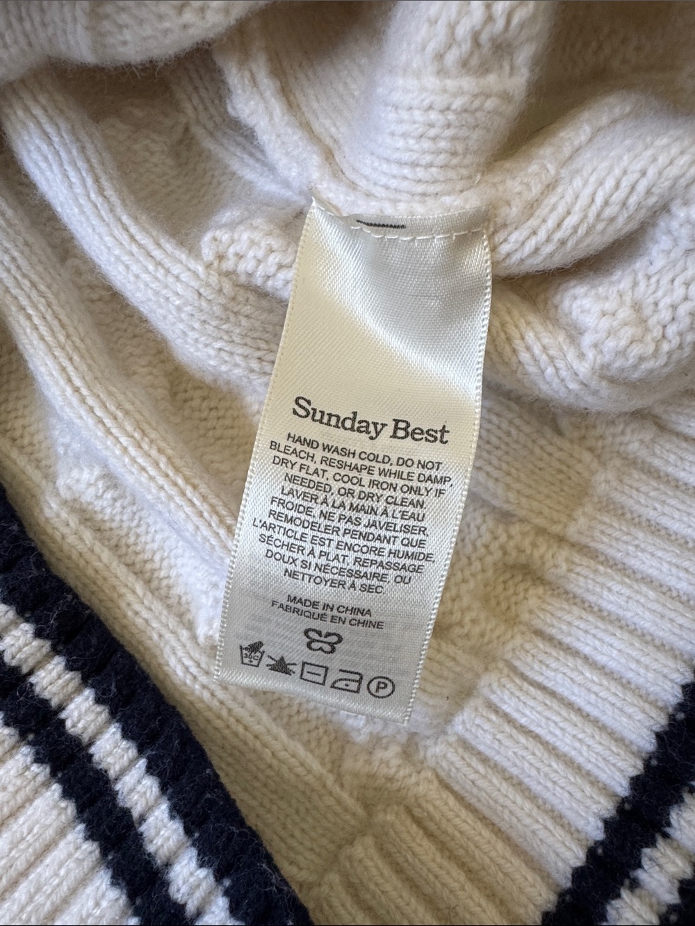 Sunday Best Winston Cable Knit Cropped Sweater Vest White Size 2XS Merino Wool - Picture 7 of 8